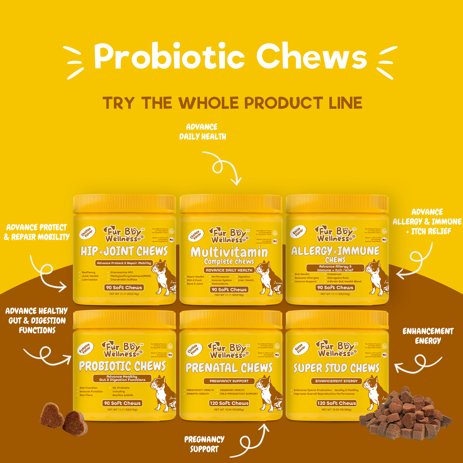 Probiotic Chews for Dogs – Pumpkin Flavor for Gut Health & Immunity